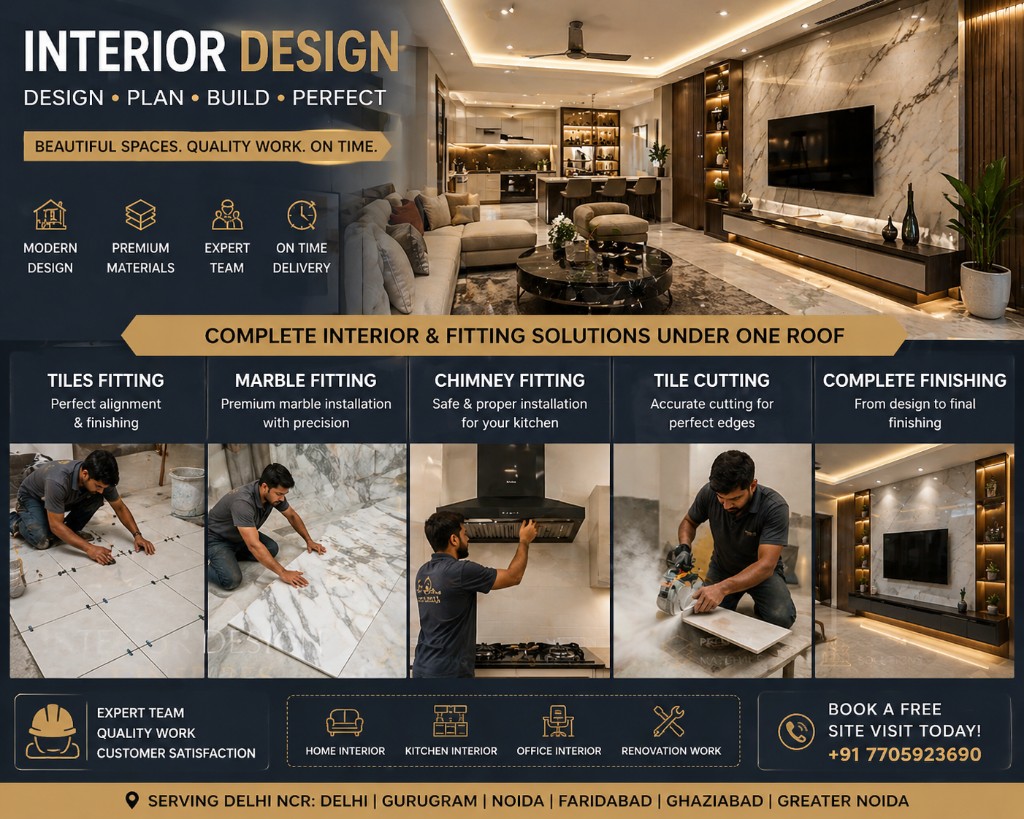 Interior design  -  design, plan, build; tiles, marble, kitchen; Delhi NCR